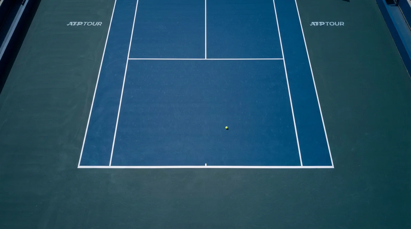 Pista dura del circuito ATP con líneas de juego en azul y verde