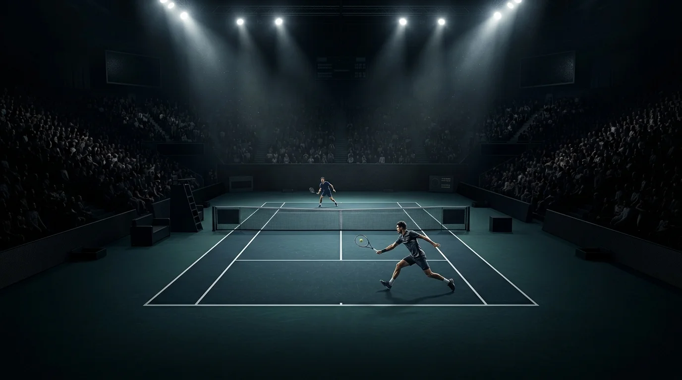 Pista central de las Nitto ATP Finals con iluminación indoor del torneo de maestros