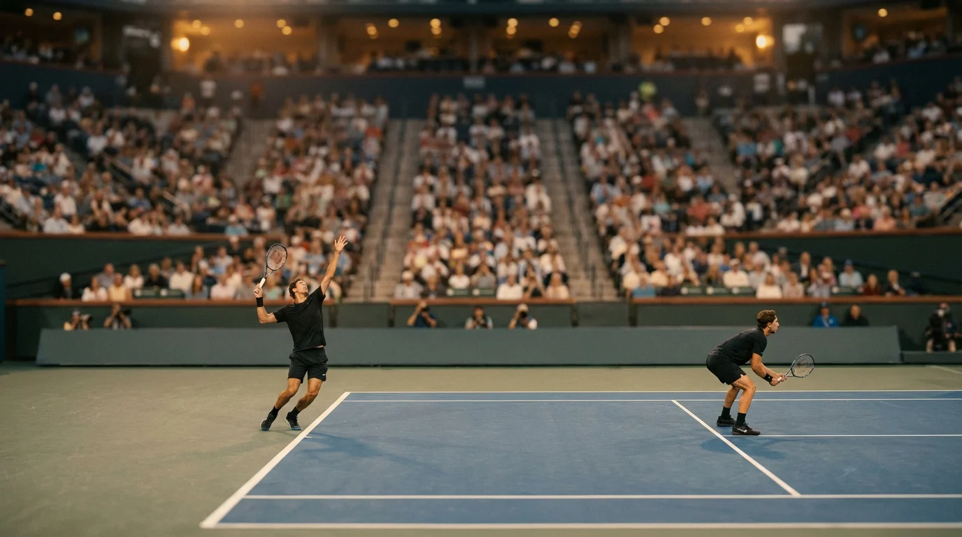 Pista central de un Masters 1000 ATP con público durante un partido de tenis masculino