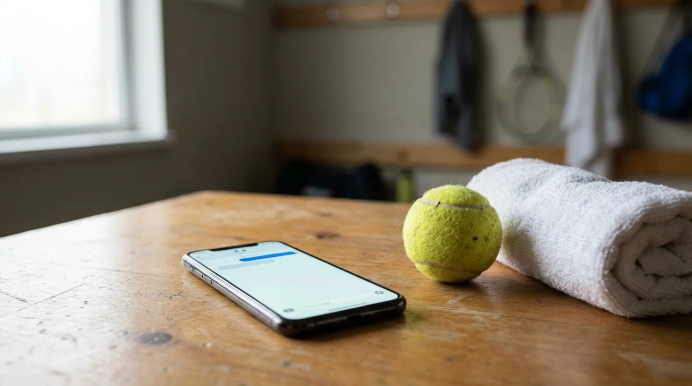 Teléfono móvil con pantalla de aplicación de mensajería usada en el circuito ATP profesional