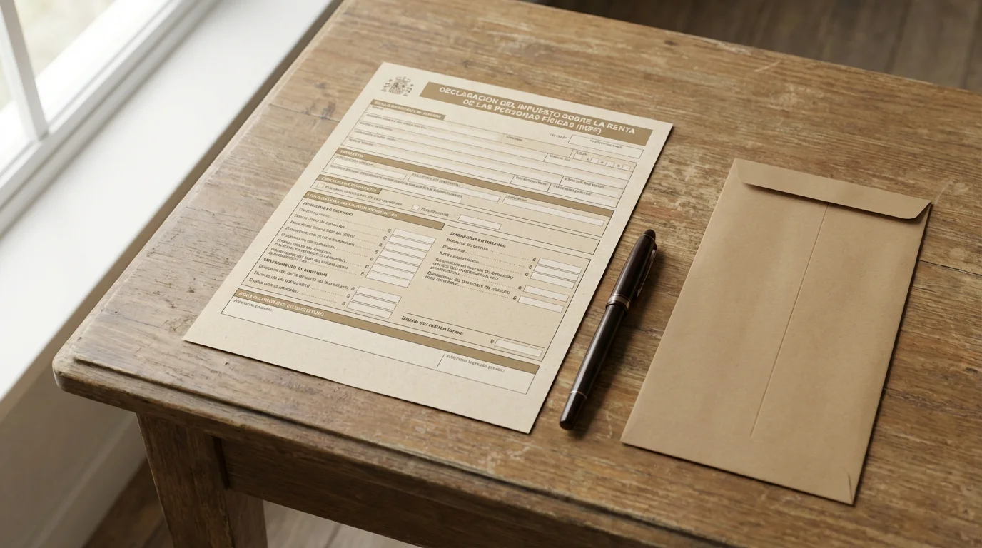 Formulario de la declaración de la Renta española con documentos fiscales